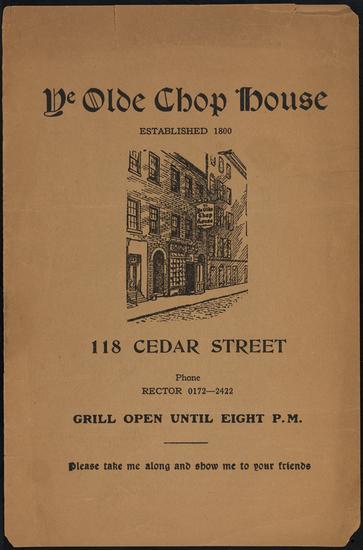 Menu of Harry Kramer's restaurant